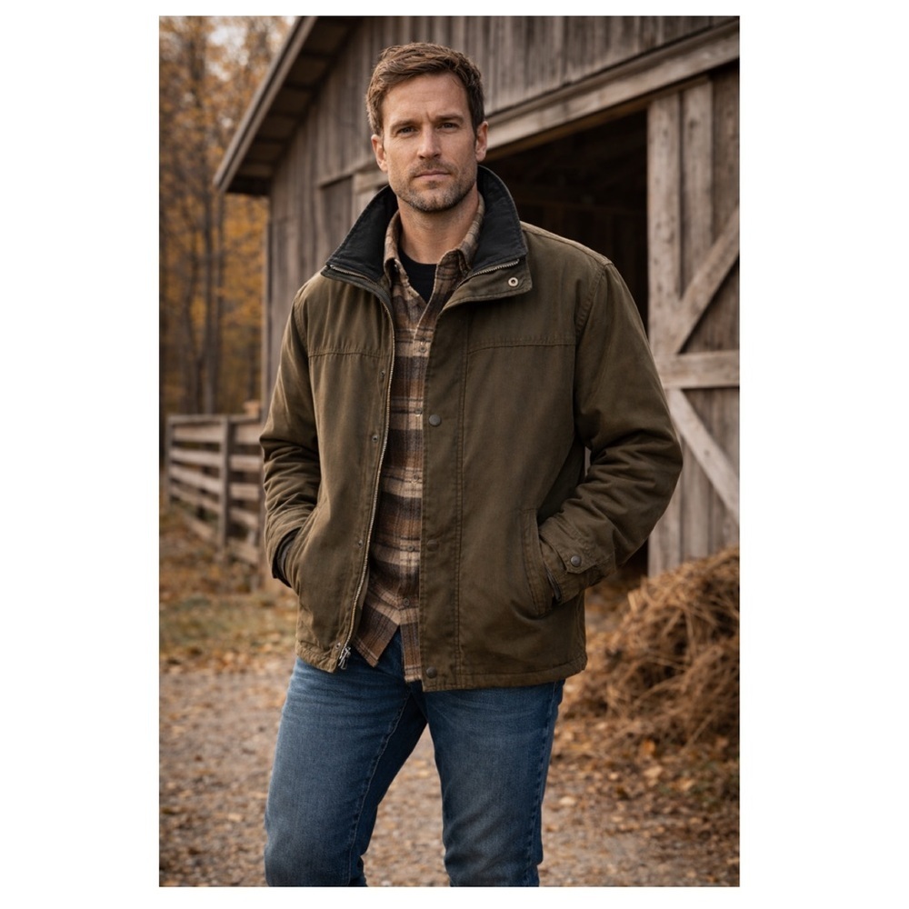 CARRINGTON SIGNATURE Olive Green Chore Barn Style Utility Jacket Men’s Sz L Tall